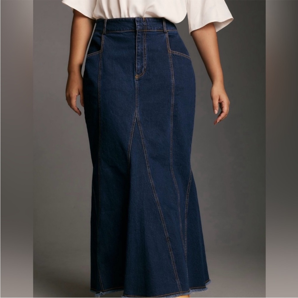 Anthropologie 20W Pilcro Fluted Mermaid Maxi Denim Skirt 2X VGUC